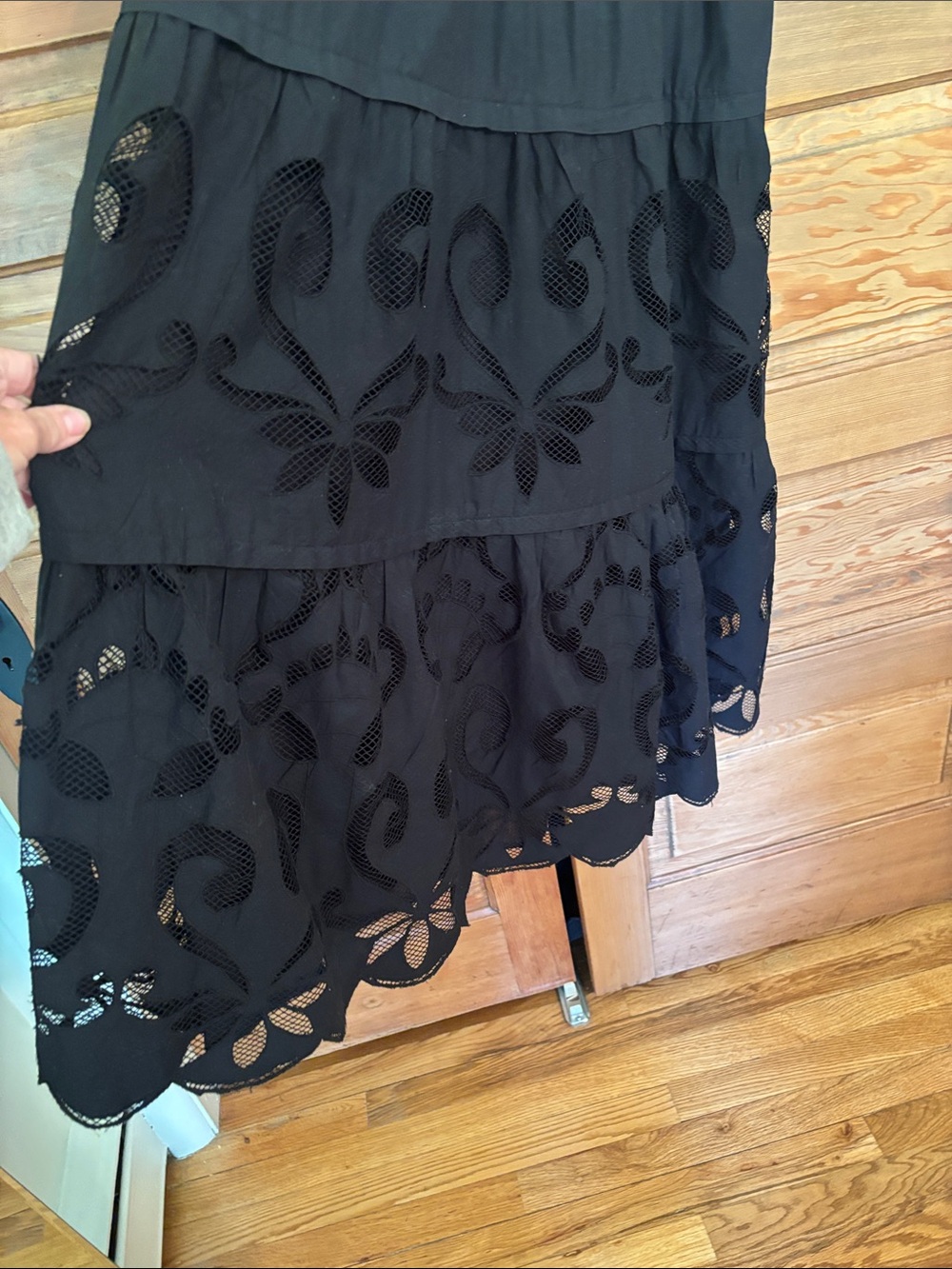 Anthropologie Black Eyelet Tiered V‑Neck Maxi Dress - Picture 3 of 6